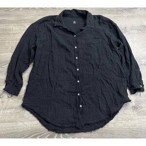 Aerie Shirt S Black Button Down Tunic Bohemian Raw Hem Lagen Look Casual Top